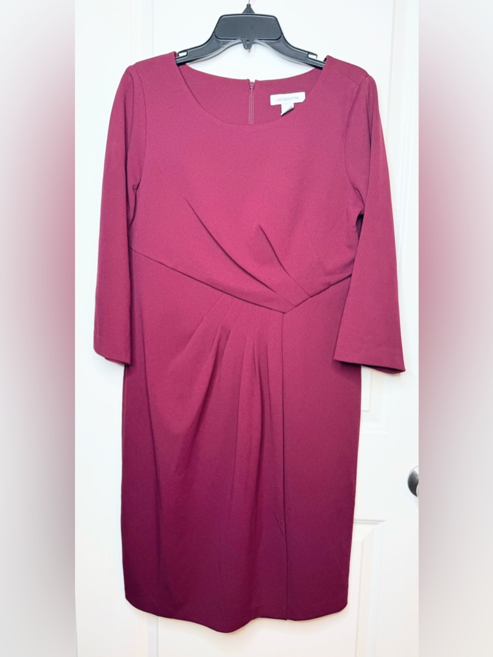 Liz Claiborne Dress Womens 12 Maroon Sheath Career Office 3/4 Sleeve Midi